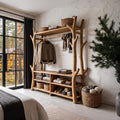 Rustic Tree Coat Rack Shoe Bench Open Storage For Entryway Hallway