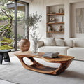 Wabi Sabi Solid Wood Coffee Table, Handcrafted Organic Wood Center Table for Rustic Living Room and Lounge