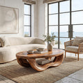 Modern Organic Coffee Table, Handcrafted Curved Solid Wood Center Table for Contemporary Living Room and Lounge