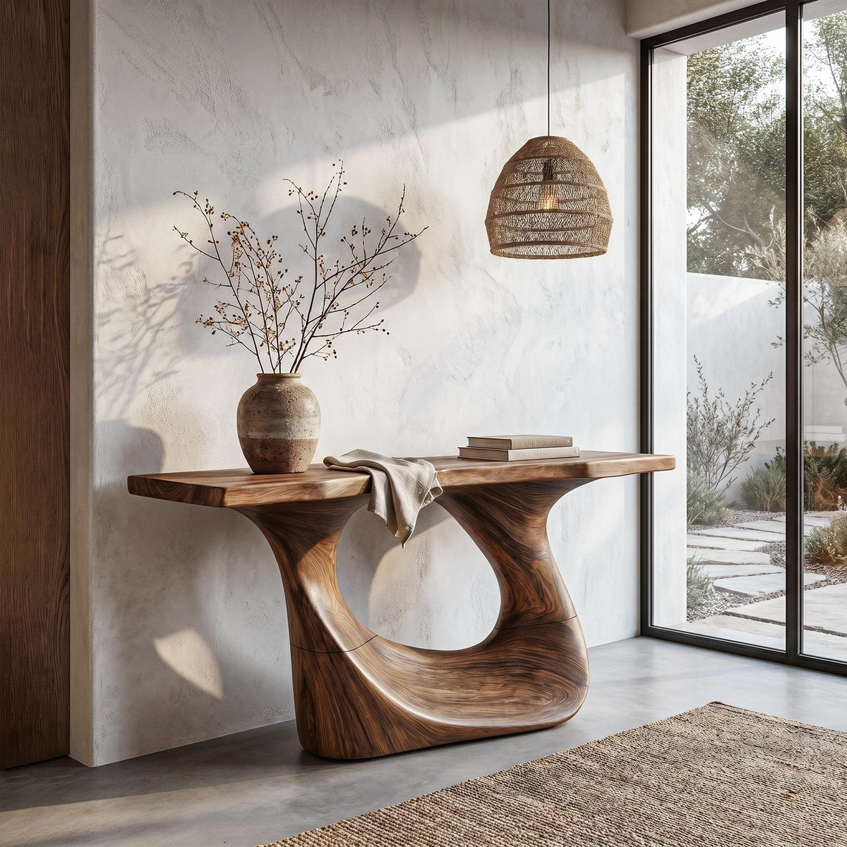Spry Interior Contemporary Wooden Console Table with Curved Structure, Handcrafted Modern Entryway Table for Living Room Accent, SINLHACS572