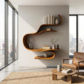 Sculptural Curved Floating Wall Shelf, Modern Solid Wood Display Shelf for Living Room, Bedroom Decor