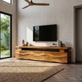 Rustic TV Cabinet with Wave Front Drawers & Open Storage Shelf, Solid Wood Media Entertainment Stand
