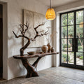 Rustic Live Edge Console Table with Sculptural Tree Branch Base, Handcrafted Solid Wood Foyer Sofa Table for Entryway & Living Room, SINLHACS613