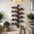 Organic Wall Mounted Wine Rack with Tree Branch Bottle Holders, Handcrafted Wood Wine Rack for Kitchen