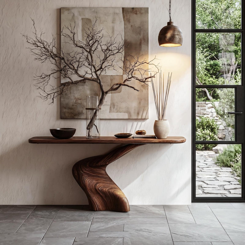 Organic Console Table with Sculptural Twisted Solid Wood Base for Entryway, Foyer & Living Room Accent, Natural