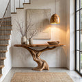 Rustic Organic Console Table, Sculptural Tree Wood Base Sofa Table for Entryway & Living Room
