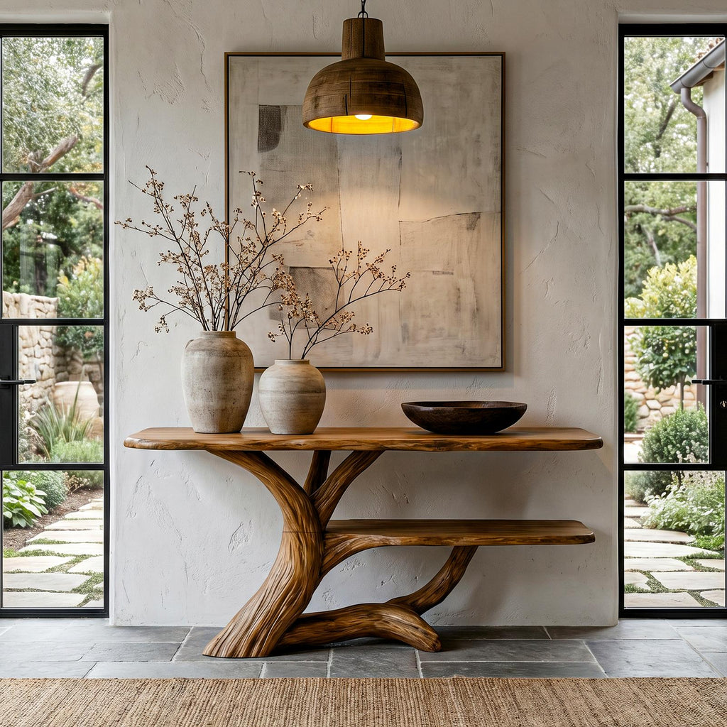 Nature-Inspired Wood Console Table with Open Shelf Storage for Living Room Entryway & Foyer, Rustic Modern Accent