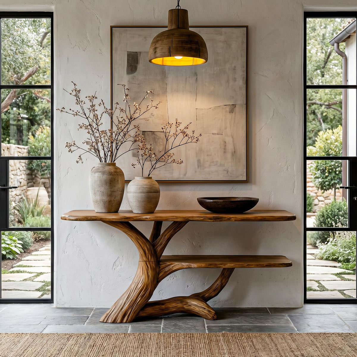 Nature-Inspired Wood Console Table with Open Shelf Storage for Living Room Entryway & Foyer, Rustic Modern Accent