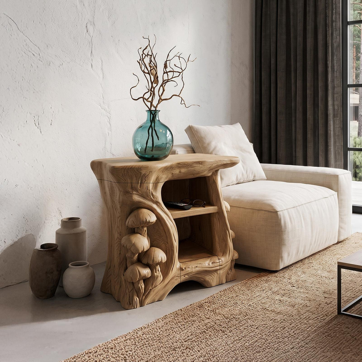 Organic Solid Wood Bedside Table With Sculptural Tree Branch Base SINLHASTA278