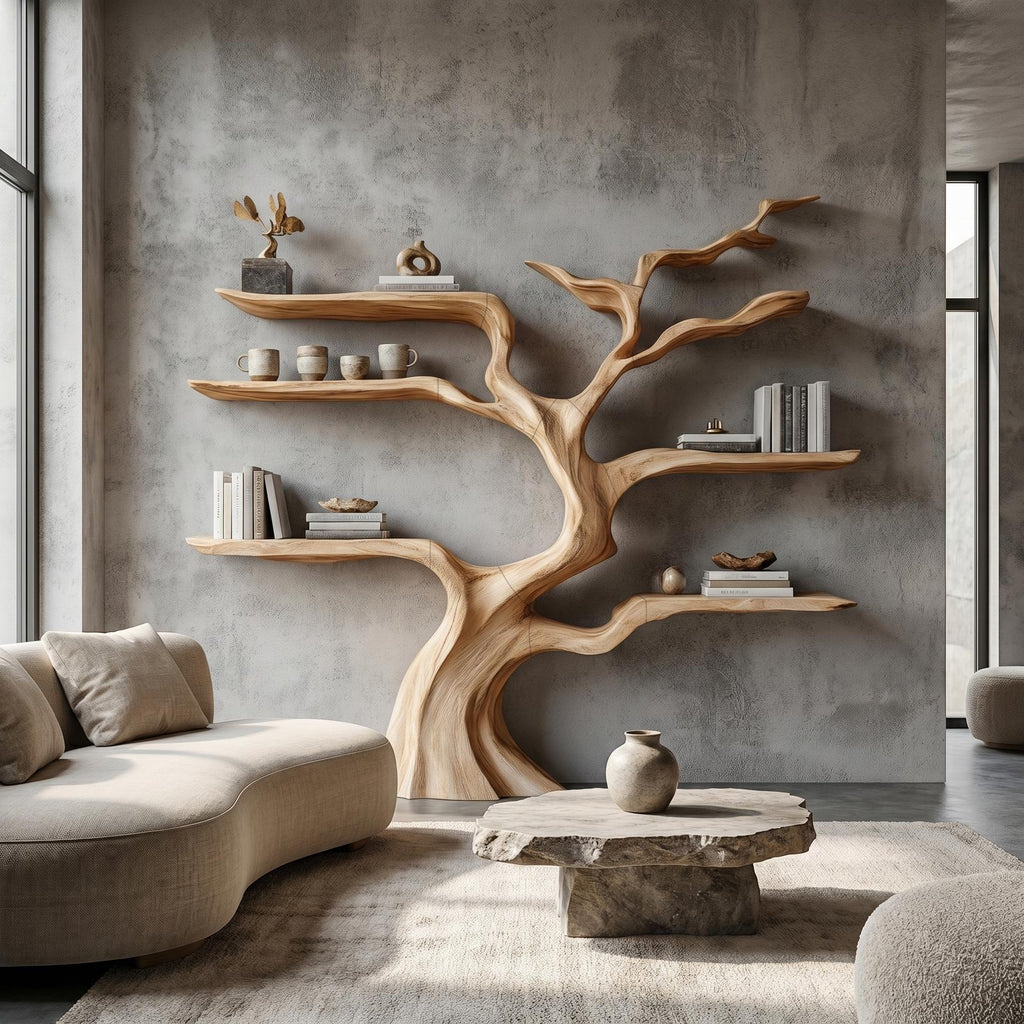Nature-Inspired Tree Bookshelf, Floating Wooden Shelves, Tree-Shaped Bookcase for Wall