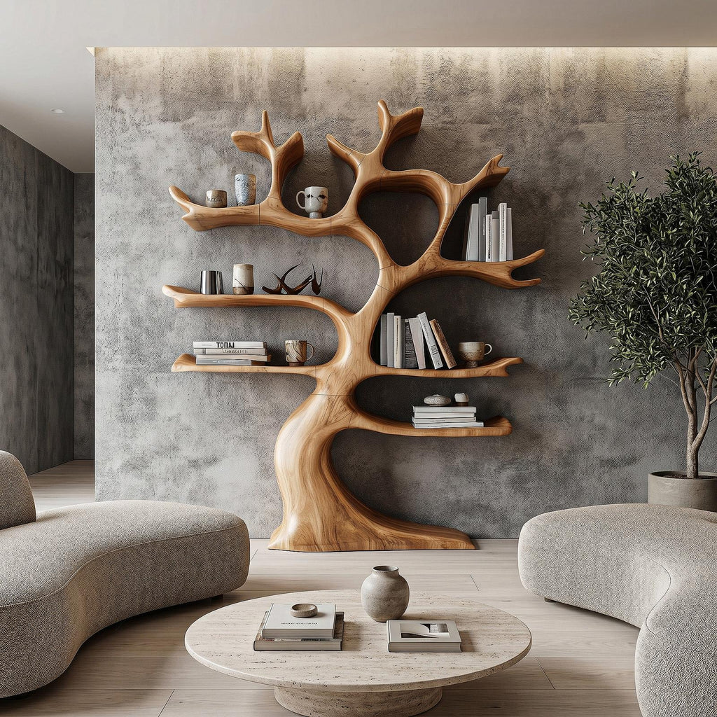 Organic Modern Tree Wall Shelf, Branch-Inspired Bookcase & Floating Storage Display
