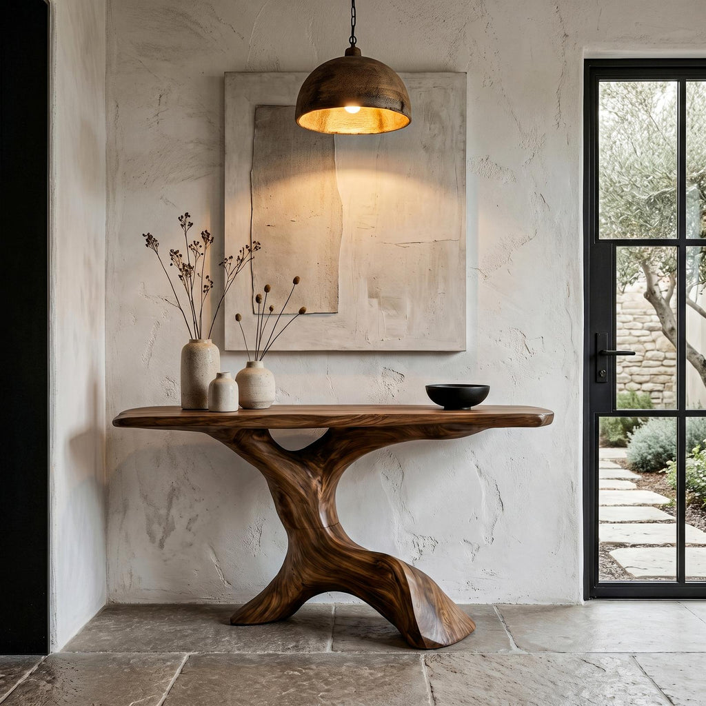 Rustic Console Table with Handcrafted Tree Root Base, Solid Wood Live Edge Entryway, Hallway & Living Room Sofa Table