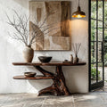 Contemporary Console Table with Sculptural Solid Wood Root Design, Handcrafted Live Edge Entryway & Hallway Table