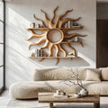 Sculptural Sun Wall Shelf, Floating Wooden Display Rack & Sunburst Wall Art Decor