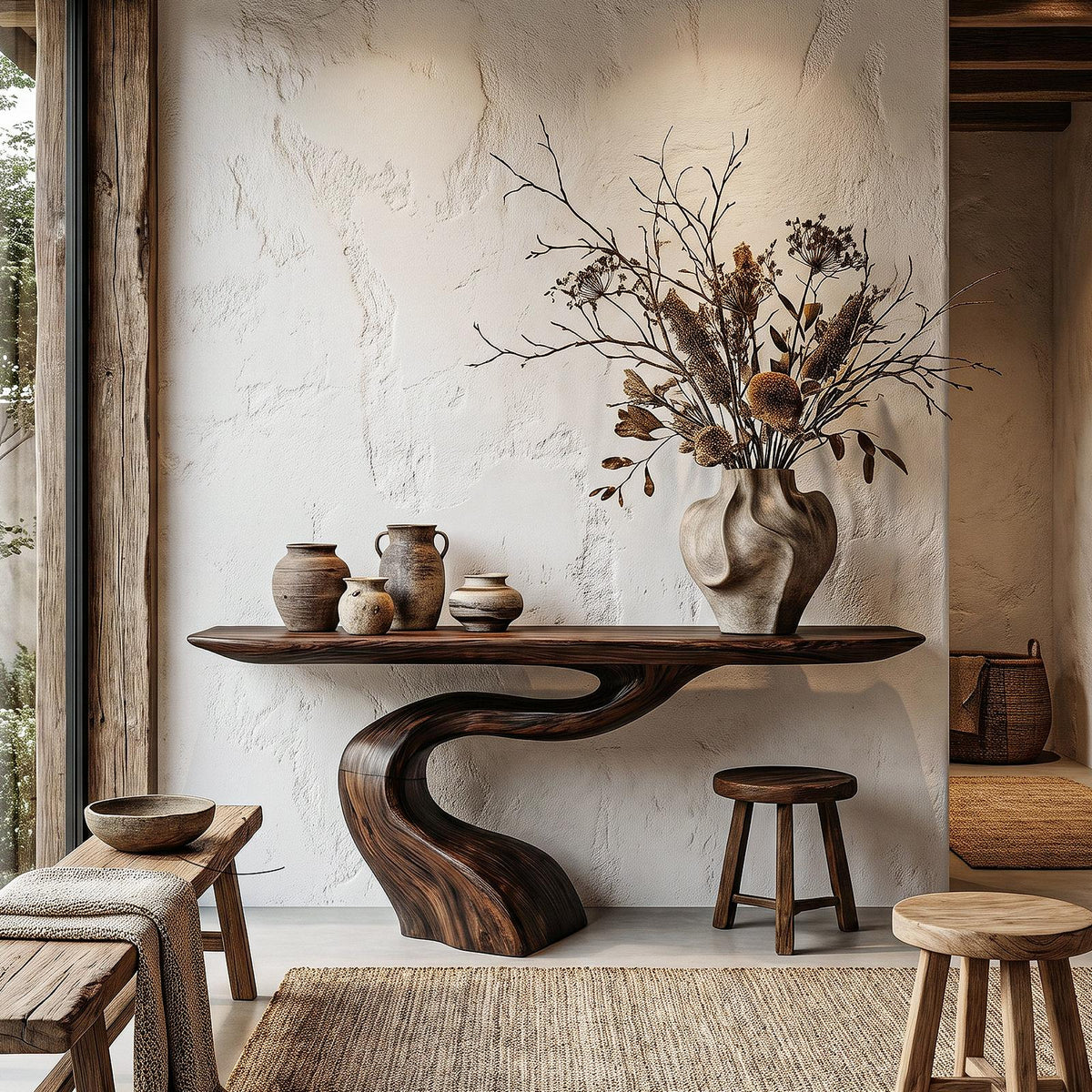 Organic Modern Console Table with Artistic Tree Root Base, Handcrafted Live Edge Entryway & Foyer Table