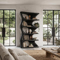 Organic Sculptural Wall Mounted Bookshelf with Curved Floating Wood Shelves, Decorative Wall Hanging Bookcase
