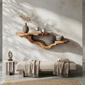 Rustic Floating Shelf with Sculptural Tree Branch Form, Wall Mounted Wood Organizer