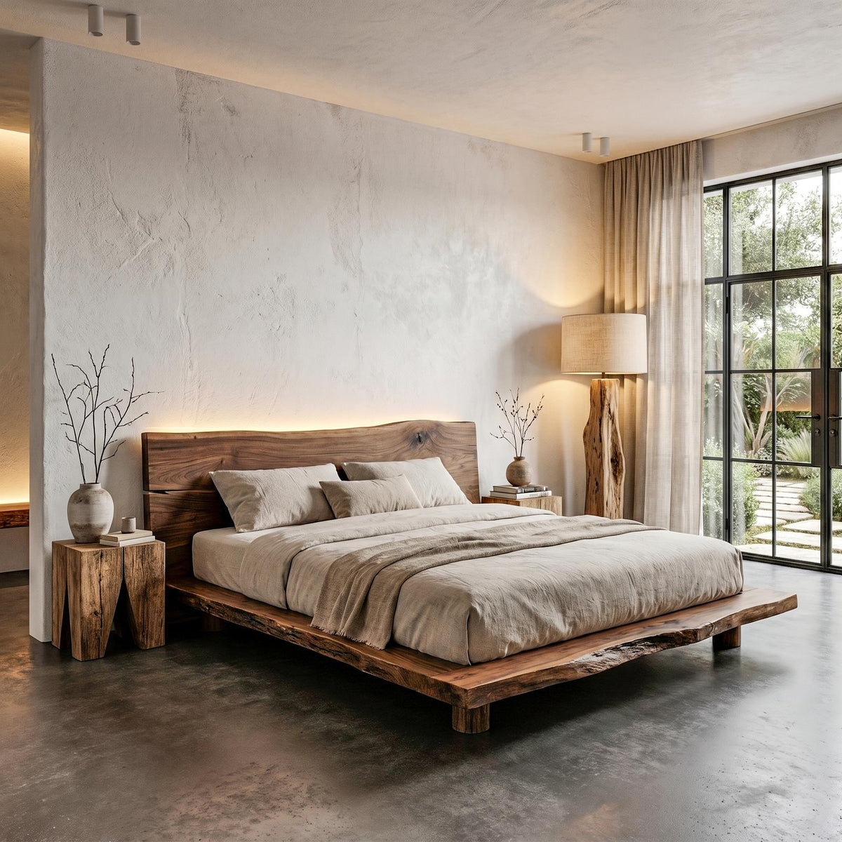 Rustic Bed Frame With Live Edge Headboard For Bedroom SINLHAWB122