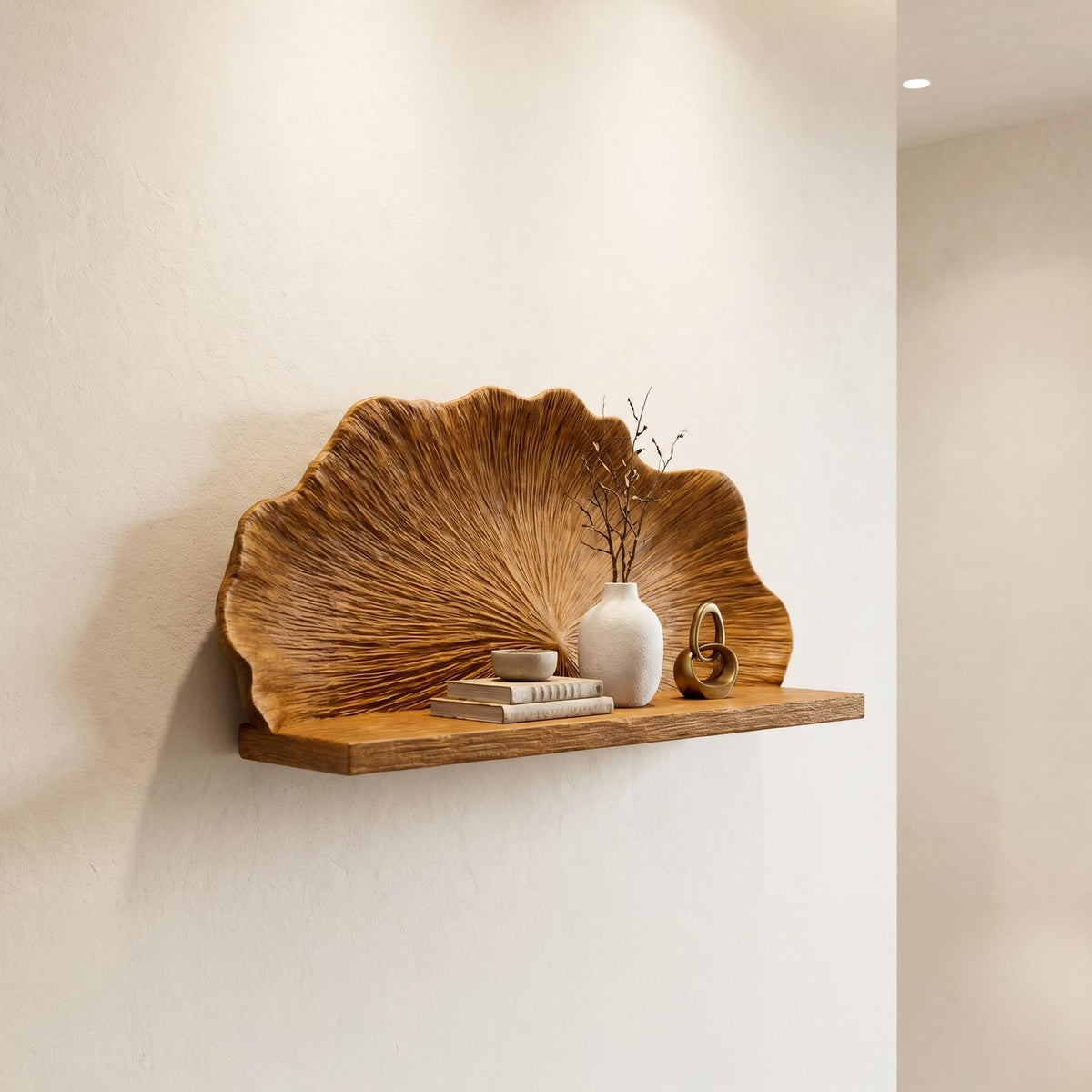 Spry Interior Carved Shell Shape Floating Wall Shelf, Decorative Solid Wood Hanging Ledge for Bedroom Living Room, SINLHAFL537