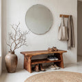 Rustic Shoe Bench with Natural Wood Storage, Handcrafted Entryway Sitting Bench