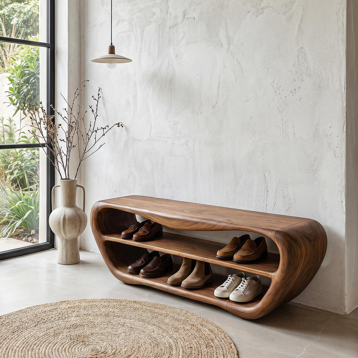 Handcrafted Shoe Bench with Open Storage, Rustic Wooden Entryway Sitting Bench Organizer