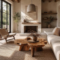 Organic Coffee Table with Sculptural Solid Wood Base, Modern Rustic Center Table for Living Room