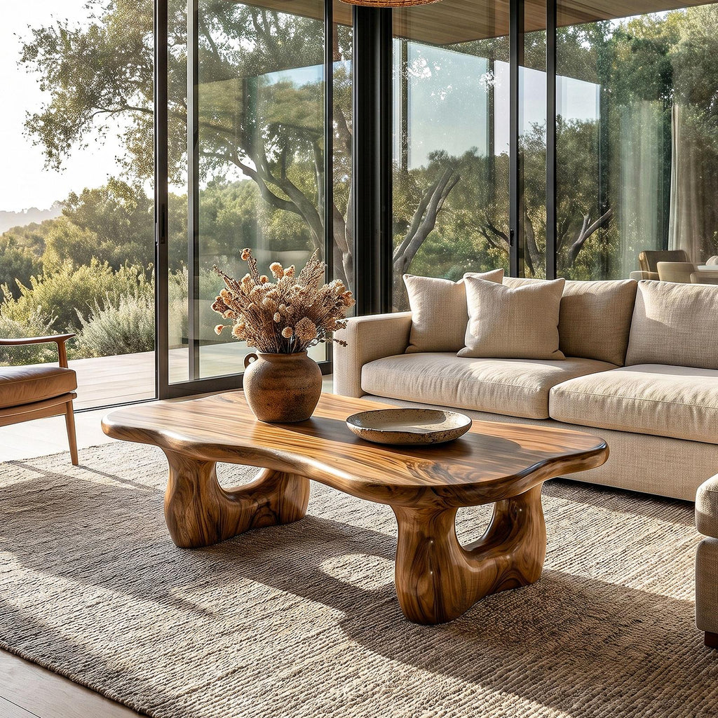 Rustic Wooden Coffee Table, Natural Live Edge Statement Center Table for Living Room