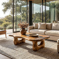 Rustic Wooden Coffee Table, Natural Live Edge Statement Center Table for Living Room
