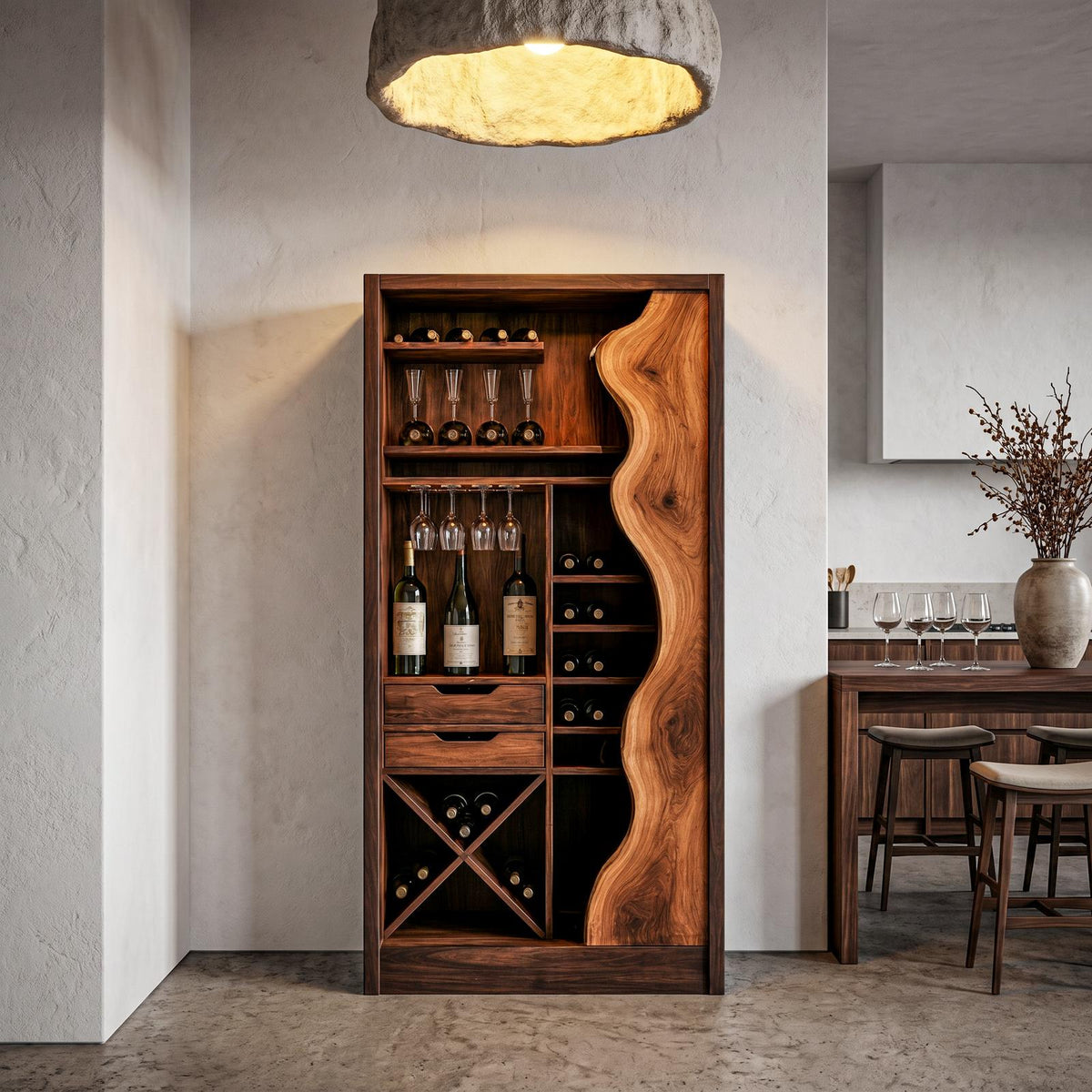 Farmhouse Wood Wine Cabinet with Built-In Bottle Storage, Bar Sideboard Buffet for Dining Room