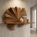 Carved Fan Shape Floating Wall Shelf, Handcrafted Solid Wood Decorative Display Ledge for Living Room