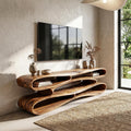 Sculptural Solid Wood TV Cabinet, Handcrafted Nature-Inspired Floating Media Console for Living Room TV Stand, Model