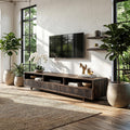 Rustic Wood TV Cabinet, Handcrafted Reclaimed Style Media Stand Board with Storage Doors for Living Room, Model