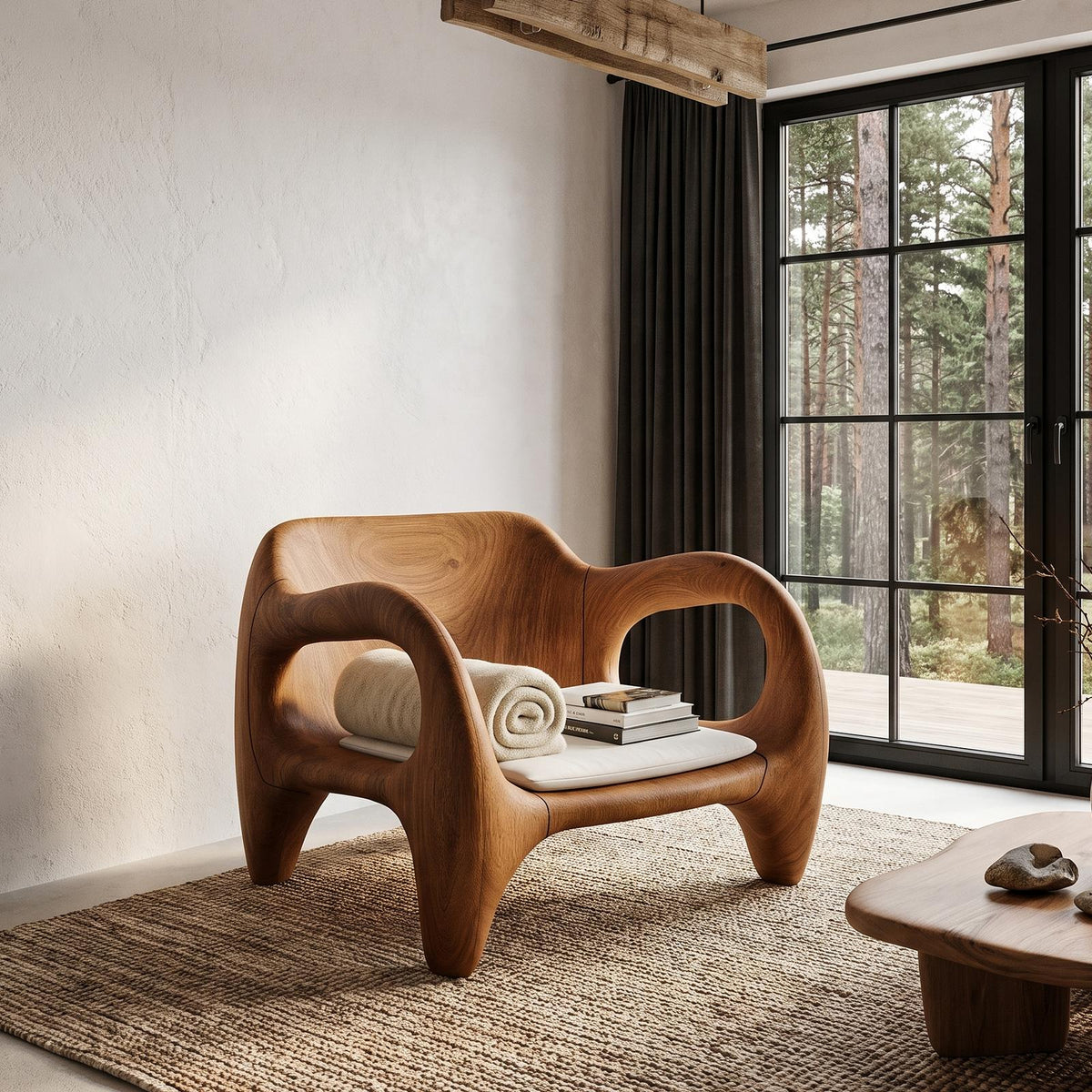 Mid Century Accent Chair With Wide Curved Back For Living Room SINLHACHR041