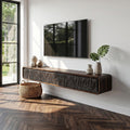 Organic Modern Wall Mounted TV Cabinet, Handcrafted Solid Wood Floating Media Console Entertainment Center, Model