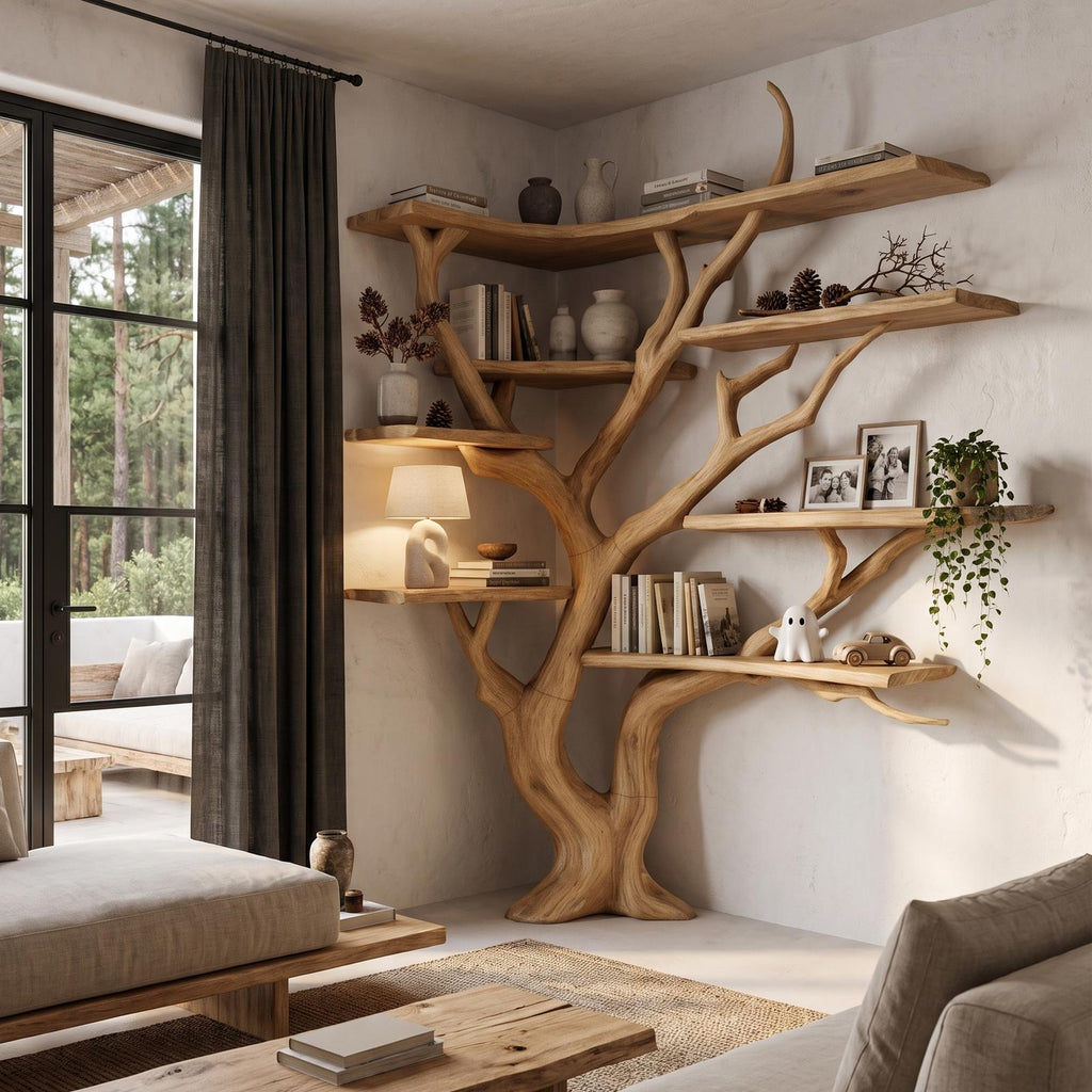 Modern Corner Tree Bookshelf With Asymmetrical Shelves For Living Room SINLHATB777