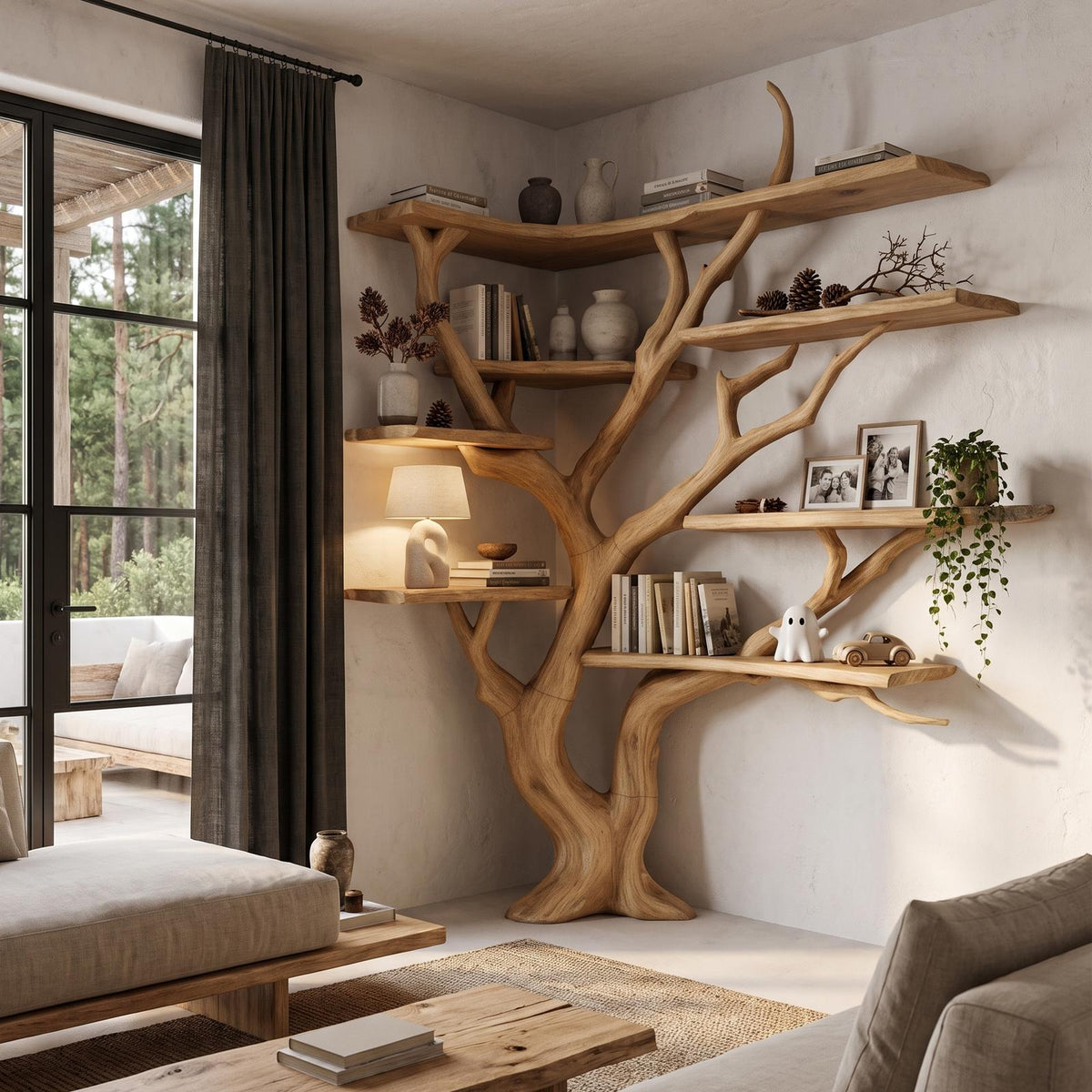 Modern Corner Tree Bookshelf With Asymmetrical Shelves For Living Room SINLHATB777