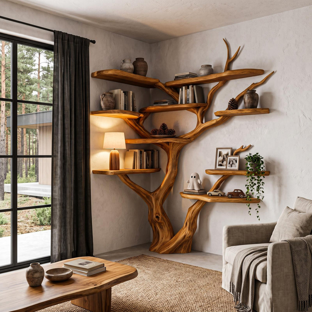 Contemporary Tree Bookshelf With Corner Branch Design For Home Office SINLHATB778