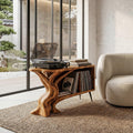 Organic Record Player Stand, Sculptural Tree Root Solid Wood Turntable Station with Vinyl Storage