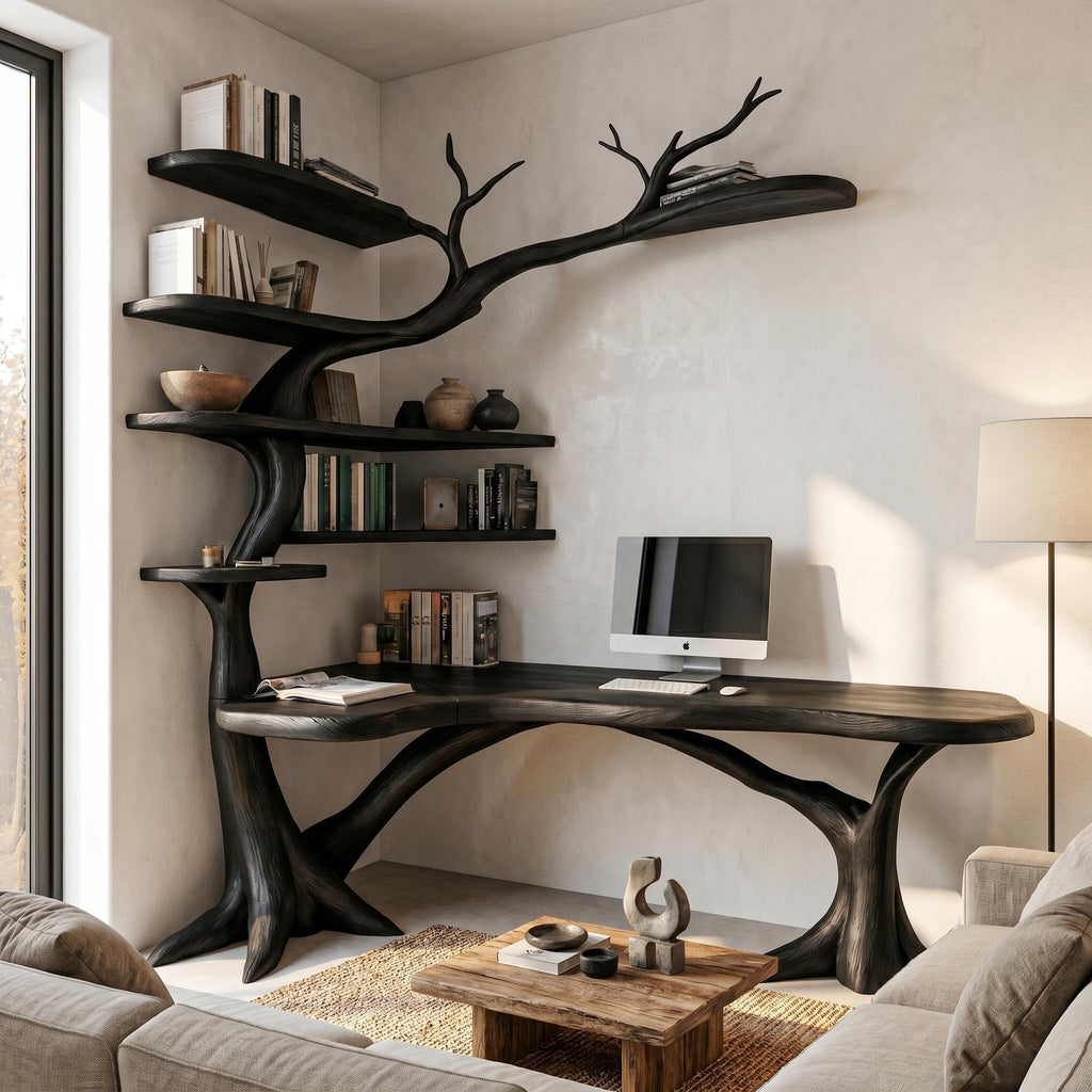 Sculptural Tree Desk With Handcrafted Solid Wood Design For Home Office
