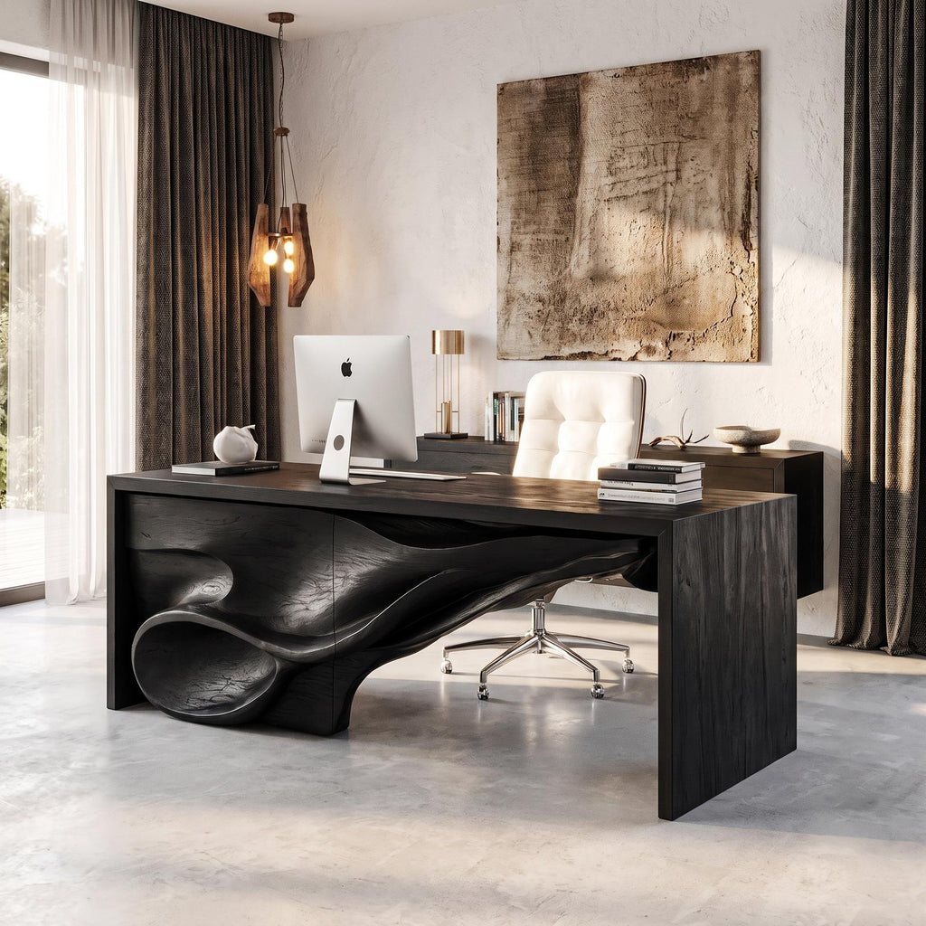 Sculptural Writing Desk Handcrafted Storage Design For Executive Home Office