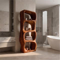 Modern Organic Bathroom Cabinet, Rounded Sculptural Shelves & Open Storage Standing Wood Cabinet