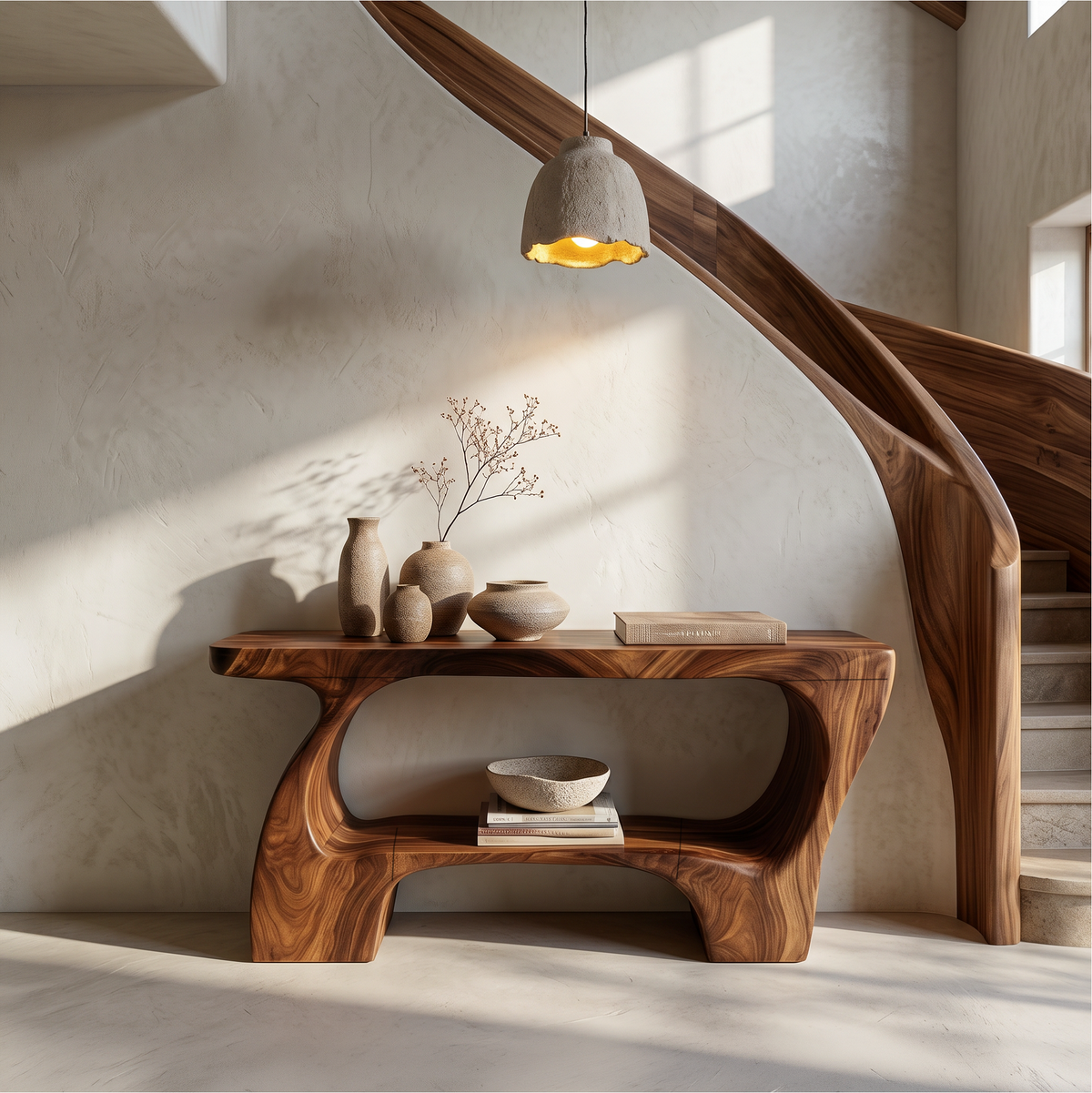 Contemporary Console Table, Artistic Open Structure Wooden Entryway Table for Living Room & Hallway
