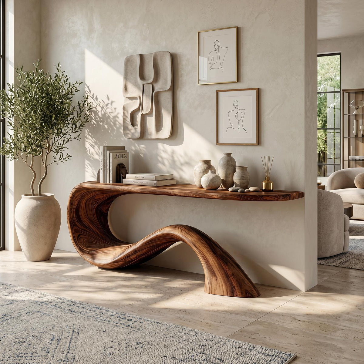 Modern Live Edge Entryway Table, Organic Handcrafted Solid Wood Console Table for Living Room and Hallway Decor