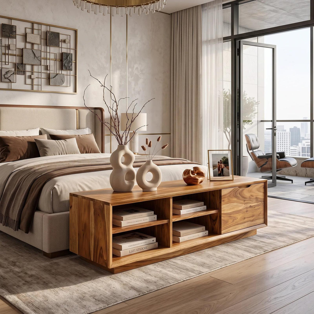 Minimalist Bedroom Storage Bench Shelves For Modern Interior