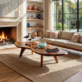 Mid Century Modern Live Edge Coffee Table, Handcrafted Natural Wood Slab Center Table with Metal Legs