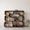 Modern Sculptural Bookshelf with Organic Curves, Handcrafted Solid Wood Standing Bookcase for Living Room & Office