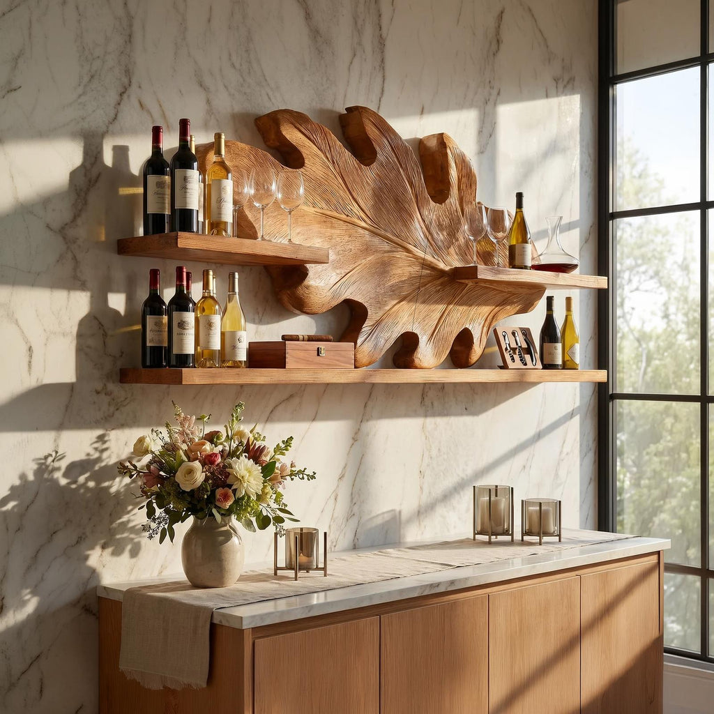 Farmhouse Wall-Mounted Wooden Wine Rack, Hallway Bottle & Glass Holder Cabinet, Rustic Bar Storage Storage