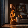 Organic Accent Table Lamp, Natural Wood Decorative Light for Kitchen, Dining & Living Room