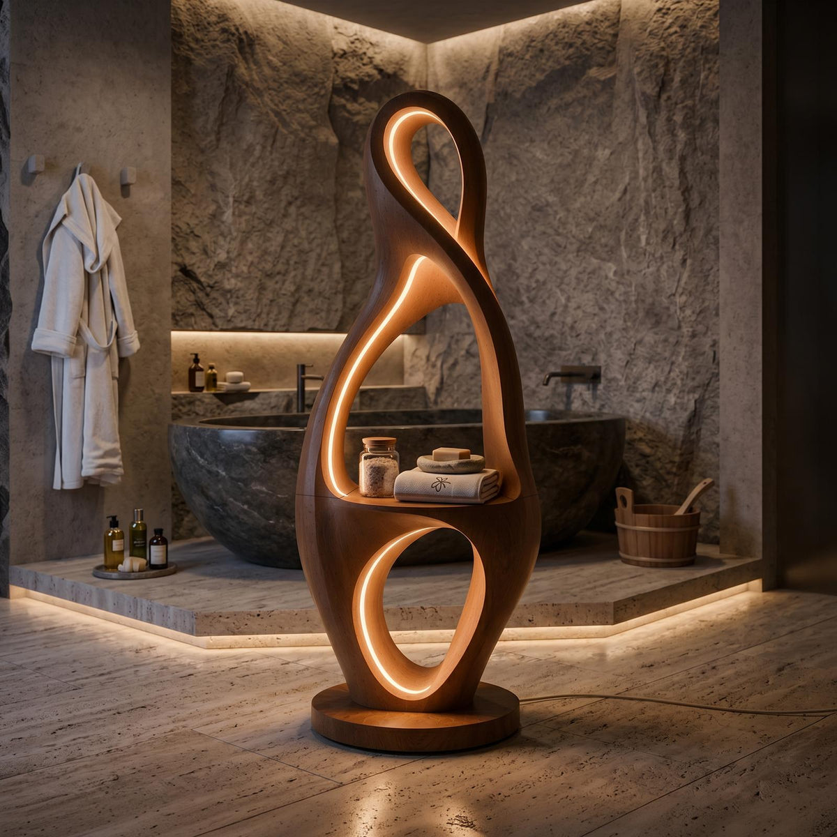 Organic Loop Lamp With Shelf For Living Room