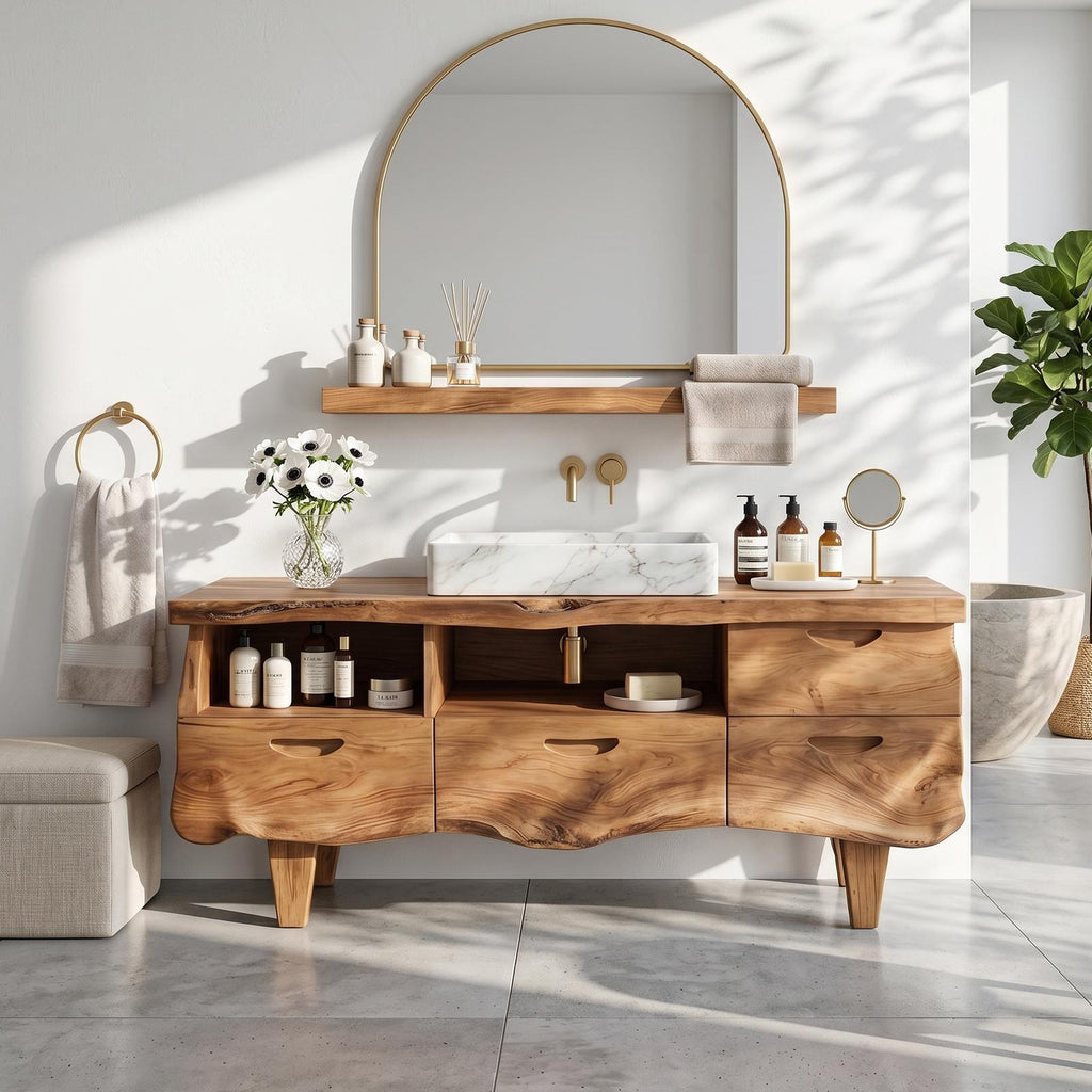 Farmhouse Solid Wood Bathroom Vanity, Handcrafted Single Sink Storage Console, Rustic Cabin Style Washstand